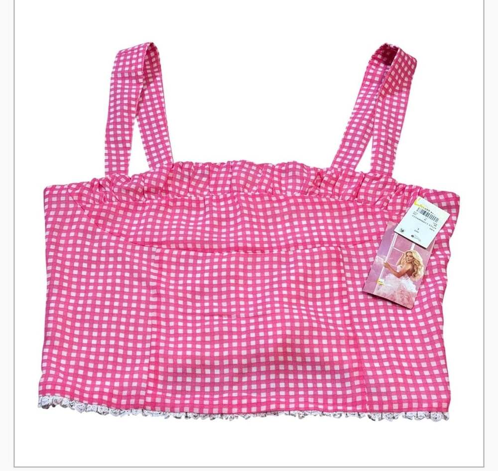 Megan Moroney Cloud 9 Gingham Crop Top Size L Pink White